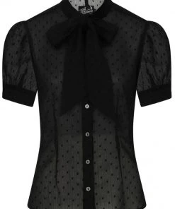 Hell Bunny Frilly Sundae 40's Blouse Black