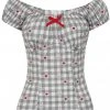 Hell Bunny Hopper Gingham 50's Top Grey New In