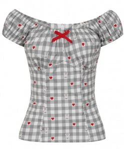 Hell Bunny Hopper Gingham 50's Top Grey New In