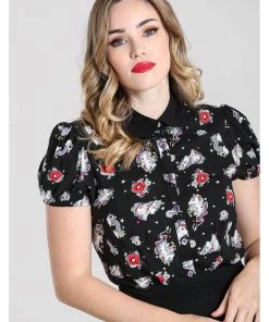 Hell Bunny Star Catcher Unicorn 60's Blouse Black New In