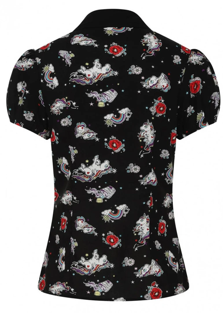 Hell Bunny Star Catcher Unicorn 60's Blouse Black New In