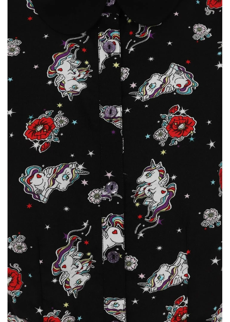 Hell Bunny Star Catcher Unicorn 60's Blouse Black New In
