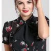 New In Hell Bunny Petals Hearts 40's Blouse Black