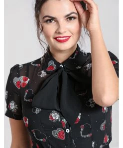 New In Hell Bunny Petals Hearts 40's Blouse Black
