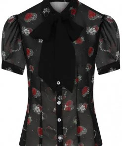 New In Hell Bunny Petals Hearts 40's Blouse Black