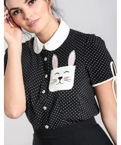 Hell Bunny Miffy Polkadot 40's Blouse Black