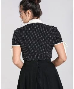 Hell Bunny Miffy Polkadot 40's Blouse Black