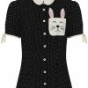 Hell Bunny Miffy Polkadot 40's Blouse Black