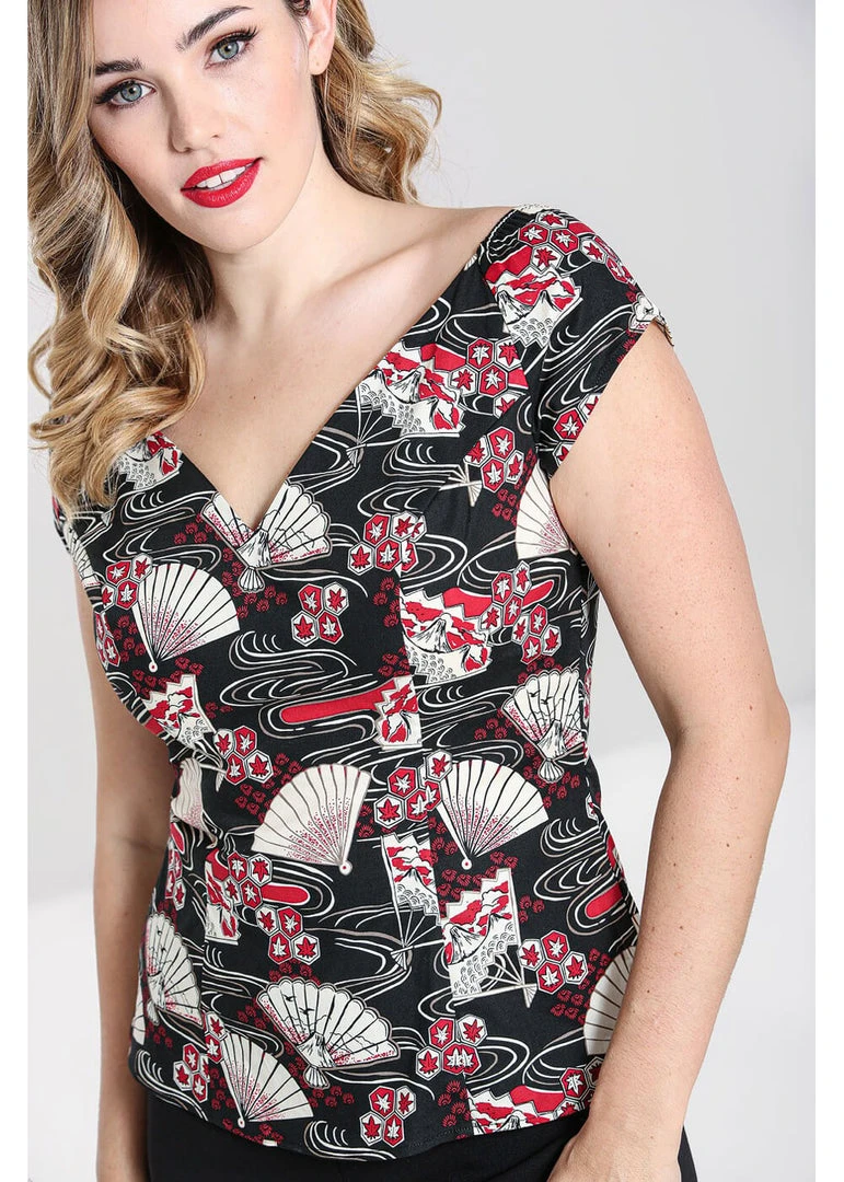 Hell Bunny Lanah Fan 50's Top Black