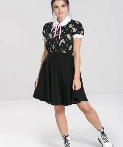 Hell Bunny Bobby Sue Rose 40's Blouse Black New In