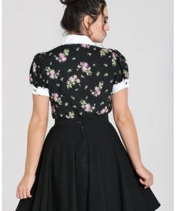 Hell Bunny Bobby Sue Rose 40's Blouse Black New In