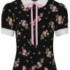 Hell Bunny Bobby Sue Rose 40's Blouse Black New In