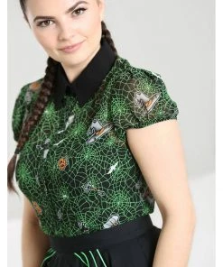 New In Hell Bunny Hex Spiderweb 50's Blouse Black