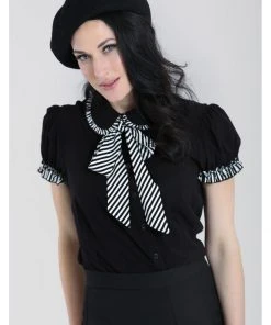 New In Hell Bunny Leslie 40s Blouse Black White