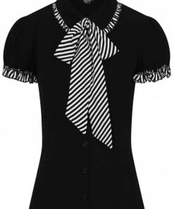 New In Hell Bunny Leslie 40s Blouse Black White