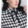 New In Hell Bunny Blake Houndstooth 60's Blouse Black White