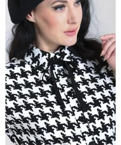 New In Hell Bunny Blake Houndstooth 60's Blouse Black White