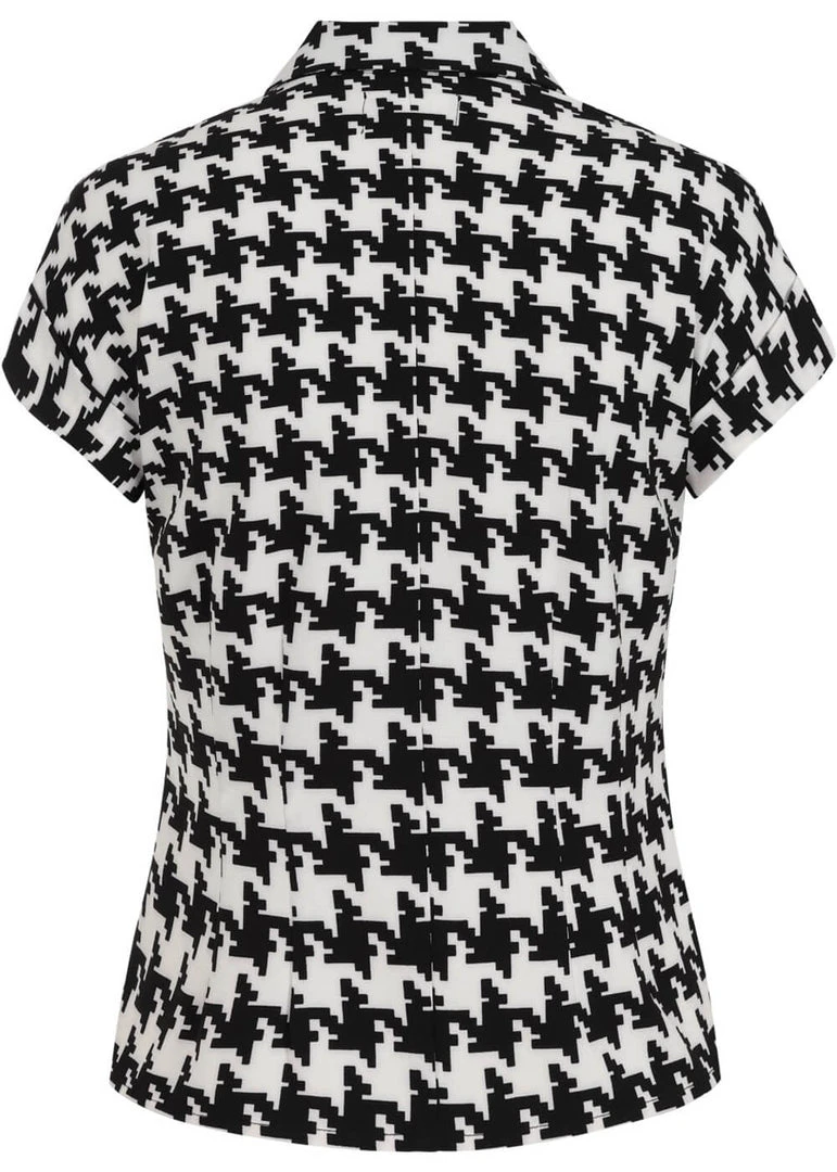 New In Hell Bunny Blake Houndstooth 60's Blouse Black White