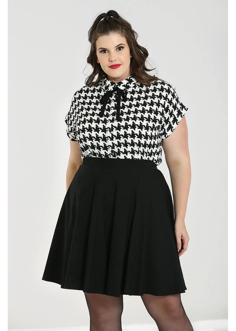 New In Hell Bunny Blake Houndstooth 60's Blouse Black White