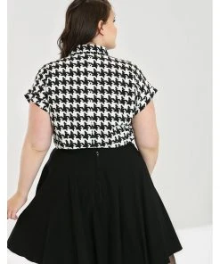 New In Hell Bunny Blake Houndstooth 60's Blouse Black White