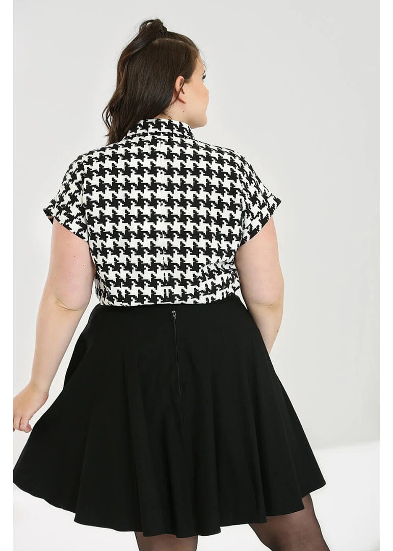 New In Hell Bunny Blake Houndstooth 60's Blouse Black White