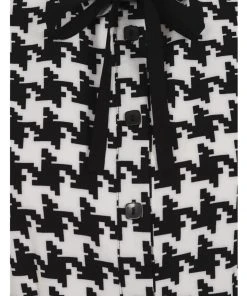 New In Hell Bunny Blake Houndstooth 60's Blouse Black White