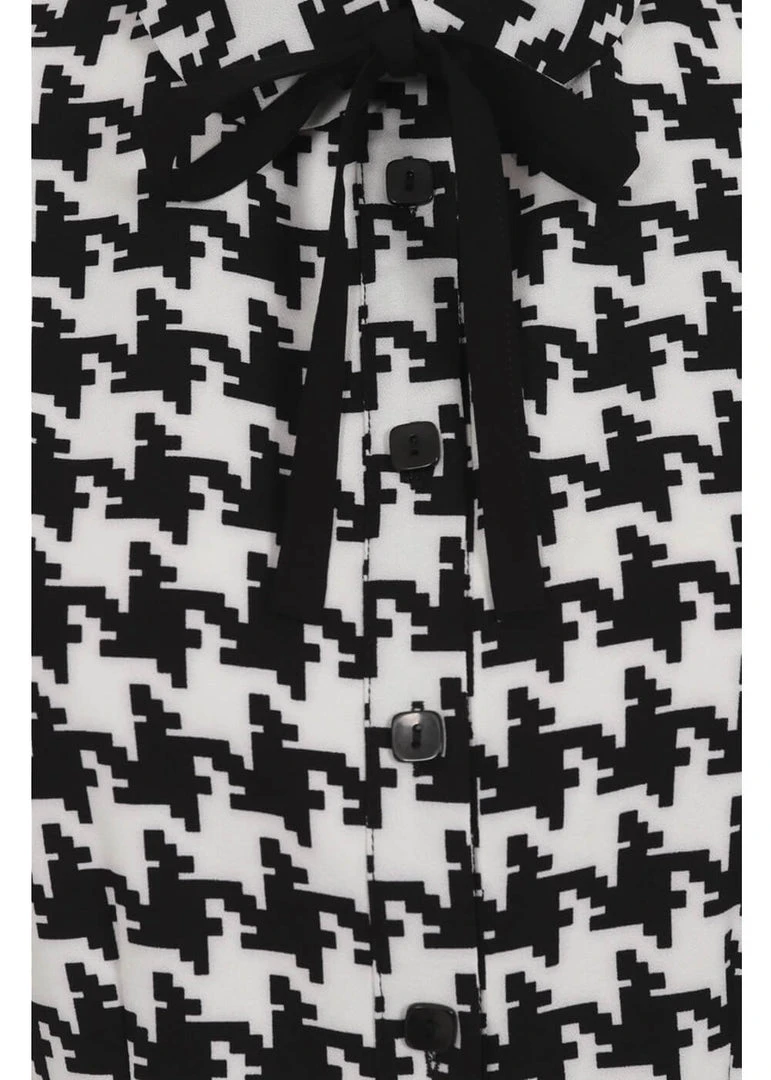 New In Hell Bunny Blake Houndstooth 60's Blouse Black White