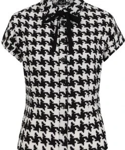 New In Hell Bunny Blake Houndstooth 60's Blouse Black White