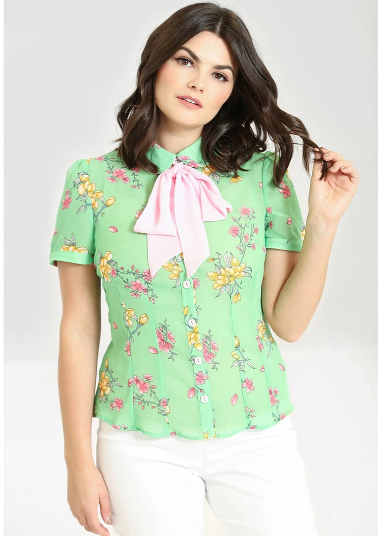 New In Hell Bunny Adelina 40's Blouse In Mint