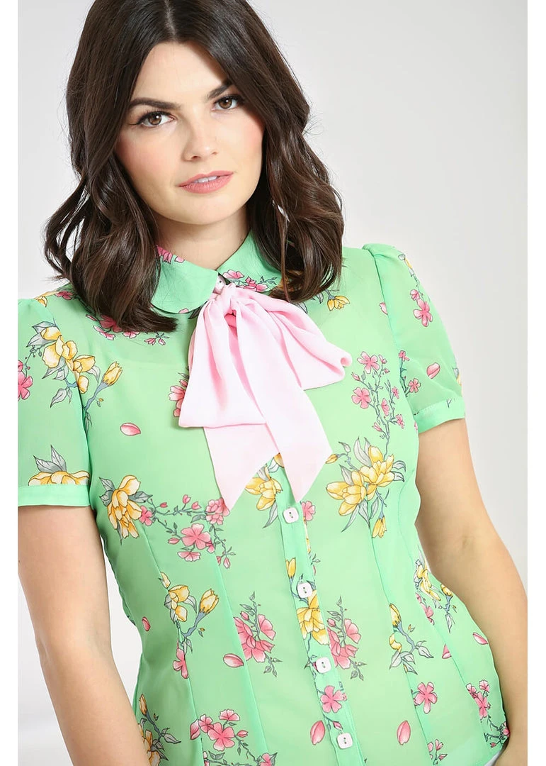 New In Hell Bunny Adelina 40's Blouse In Mint