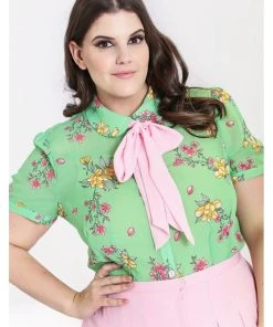 New In Hell Bunny Adelina 40's Blouse In Mint
