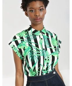 New In Hell Bunny Solana Leaves 60's Shirt Black White