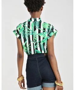 New In Hell Bunny Solana Leaves 60's Shirt Black White