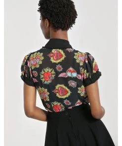 Hell Bunny Amias Sacred Heart 50's Blouse Black New In
