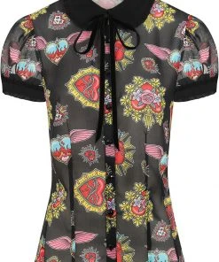Hell Bunny Amias Sacred Heart 50's Blouse Black New In