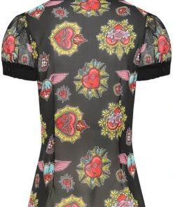 Hell Bunny Amias Sacred Heart 50's Blouse Black New In