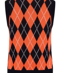 Hell Bunny Rhombus Vest 60's Top Black Orange New In