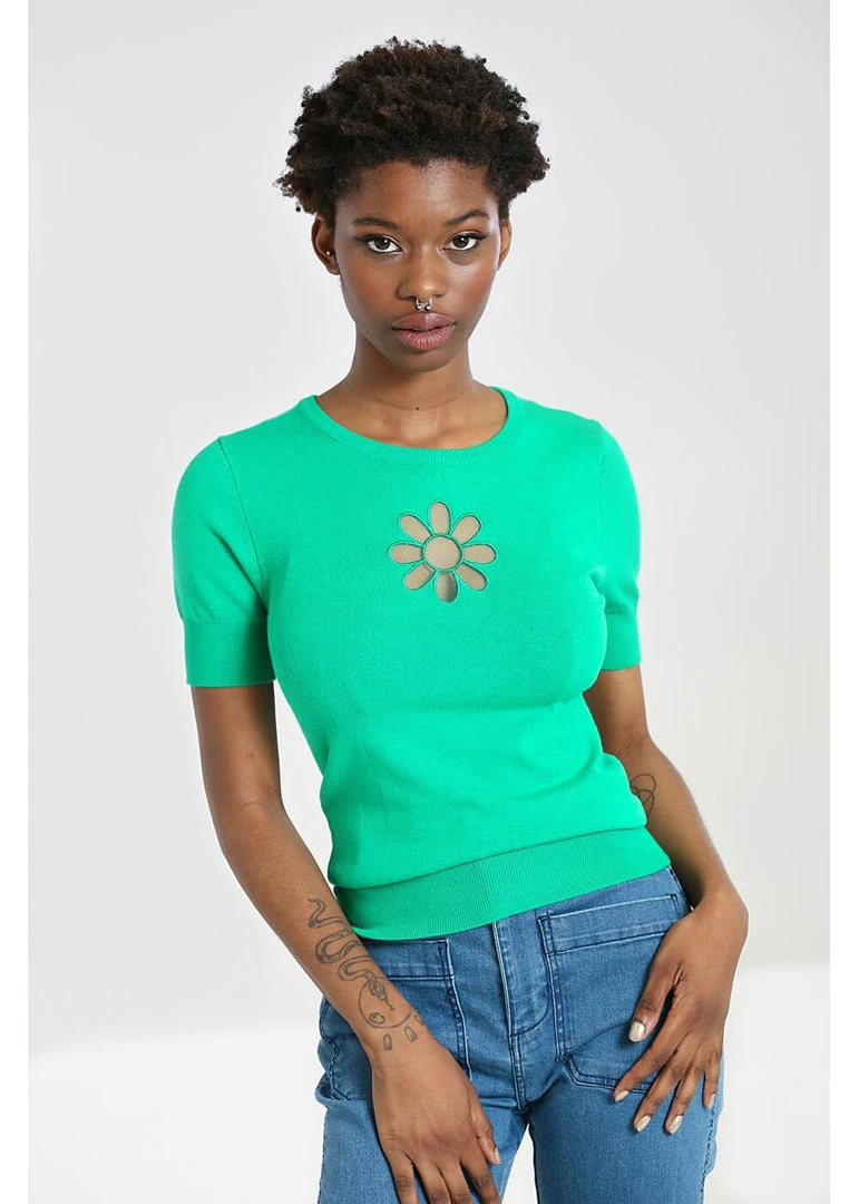 Hell Bunny Flower Power 60's Top Green