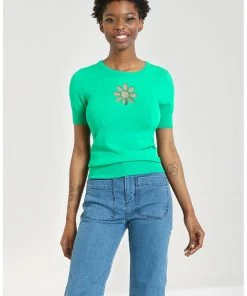 Hell Bunny Flower Power 60's Top Green