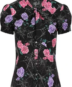 Hell Bunny Eloise Spiderweb 50's Blouse Black New In