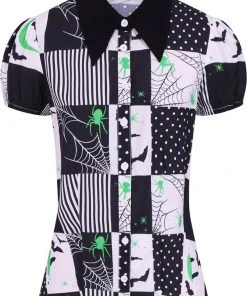Hell Bunny Annie Bats 50's Blouse Black White New In