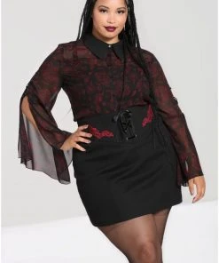 Hell Bunny Clarice Snake 70's Blouse Black