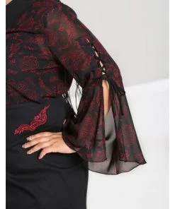 Hell Bunny Clarice Snake 70's Blouse Black