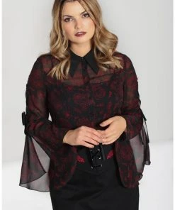 Hell Bunny Clarice Snake 70's Blouse Black