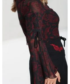 Hell Bunny Clarice Snake 70's Blouse Black