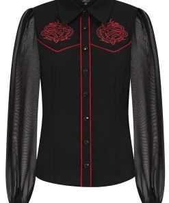 Hell Bunny Tallulah Snake 50's Blouse Black New In