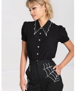 Hell Bunny Drusilla Bat 40's Blouse Black White New In