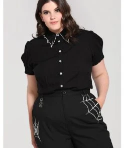 Hell Bunny Drusilla Bat 40's Blouse Black White New In