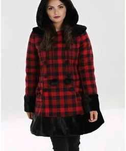 New In Hell Bunny Katie Tartan 60's Coat Black Red