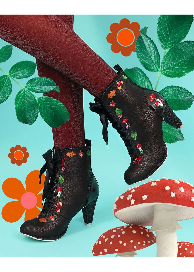New In Irregular Choice Woodland Wander 40's Boots Black